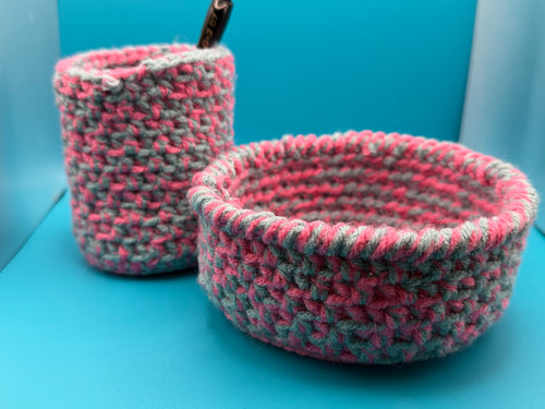 Crochet bowl and cup