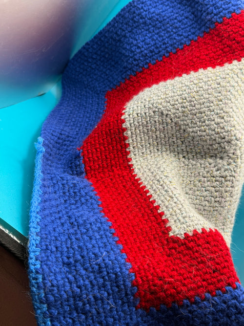 Moss stitch “granny square” throw